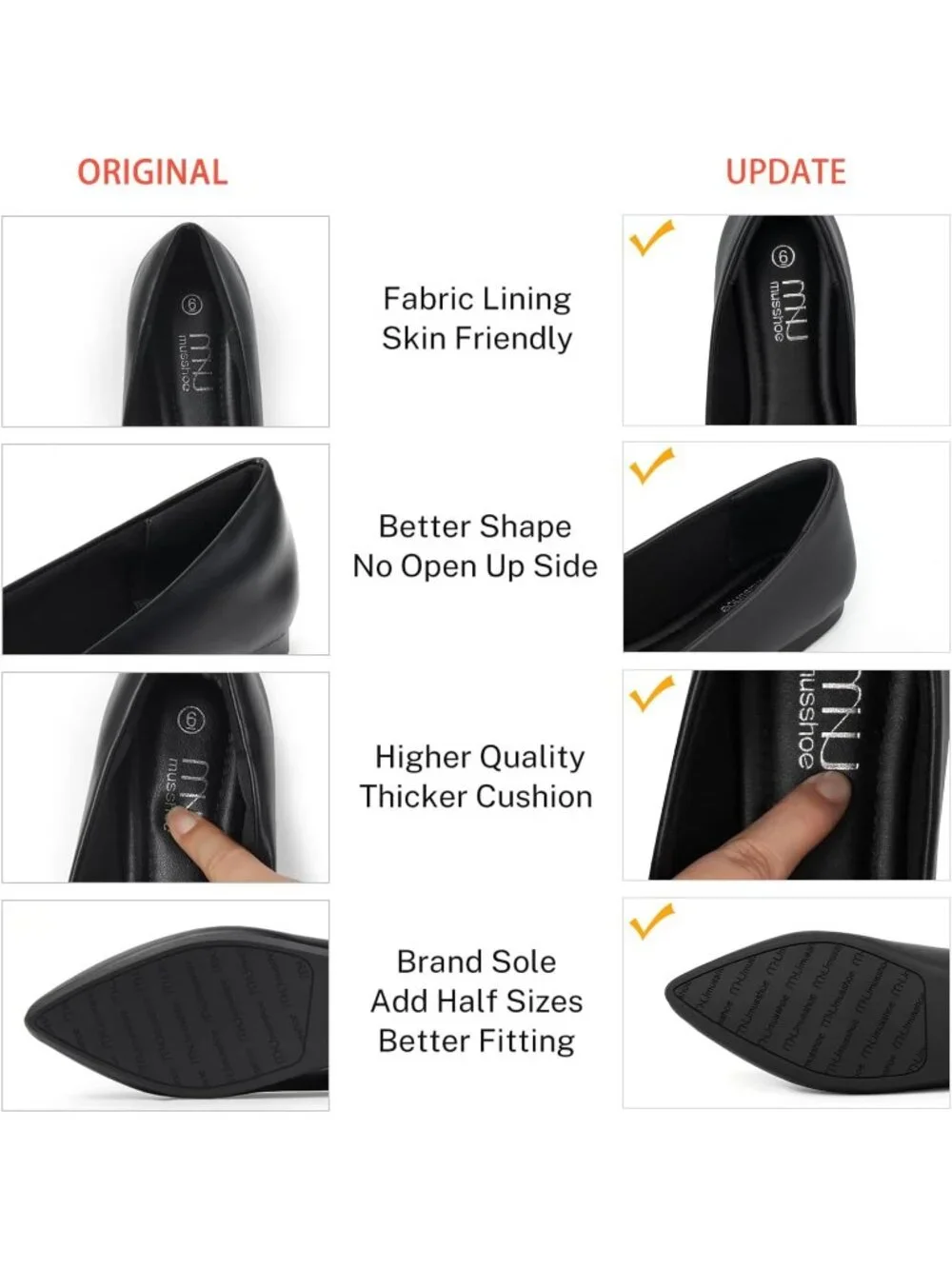 Women's Black Comfortable Pointed Toe Memory Foam Casual Work Slip On Flat Shoes